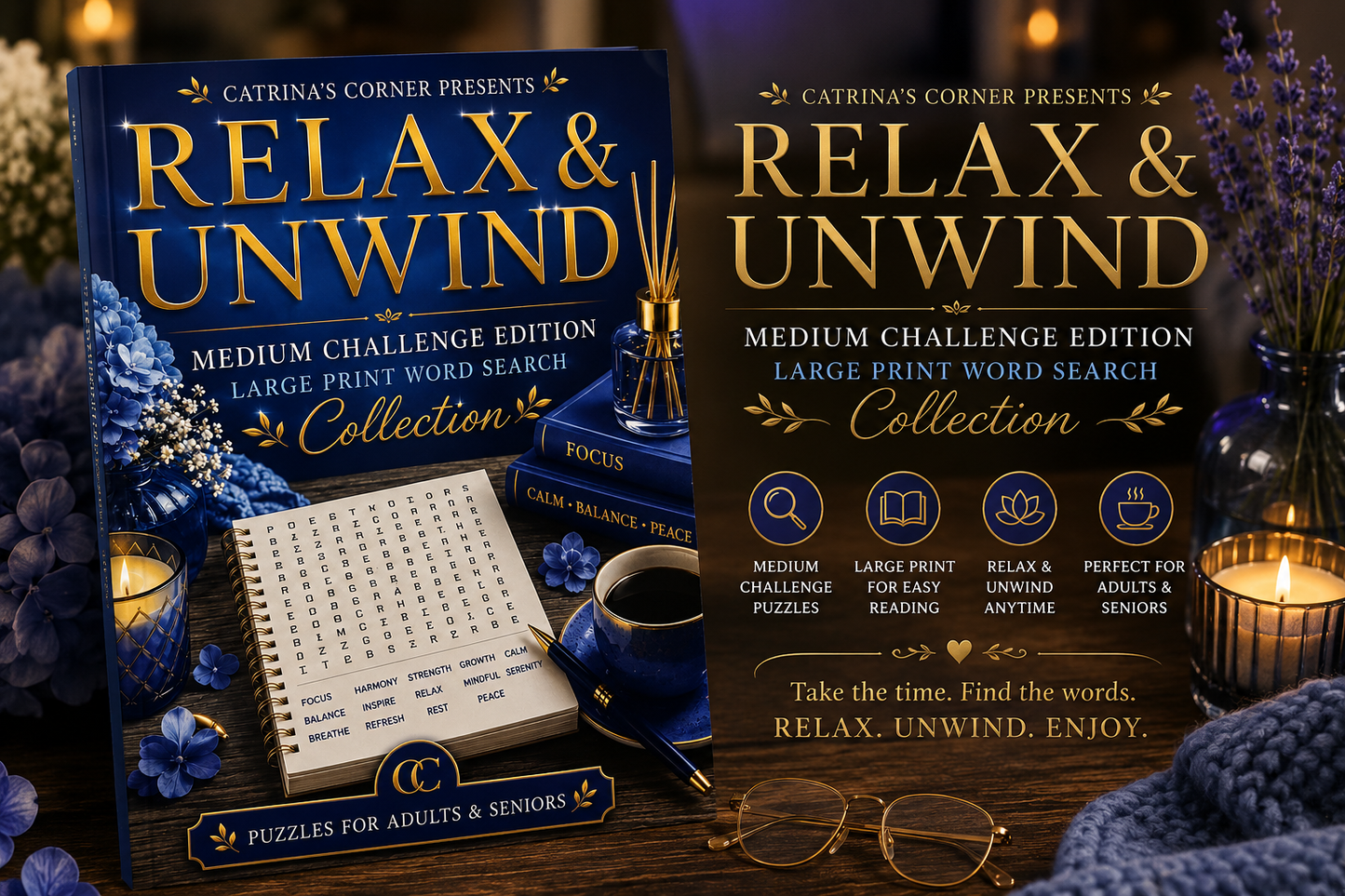 Relax & Unwind: Medium Challenge Large Print Word Search Collection
