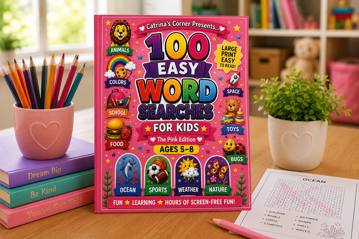 100 Easy Word Searches for Kids: Pink Edition