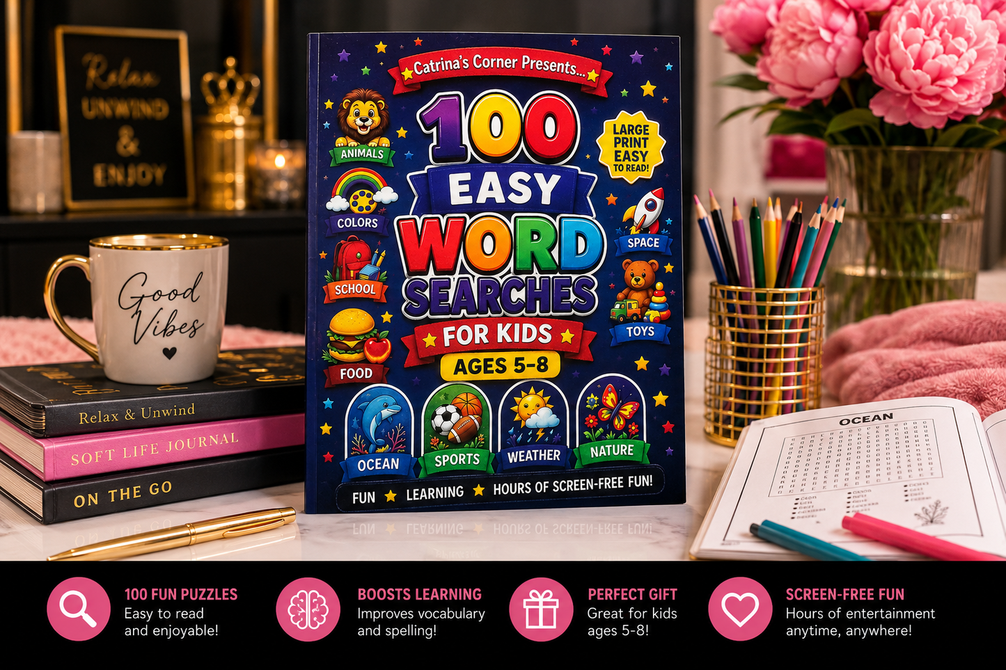 100 Easy Word Searches for Kids: Blue Edition
