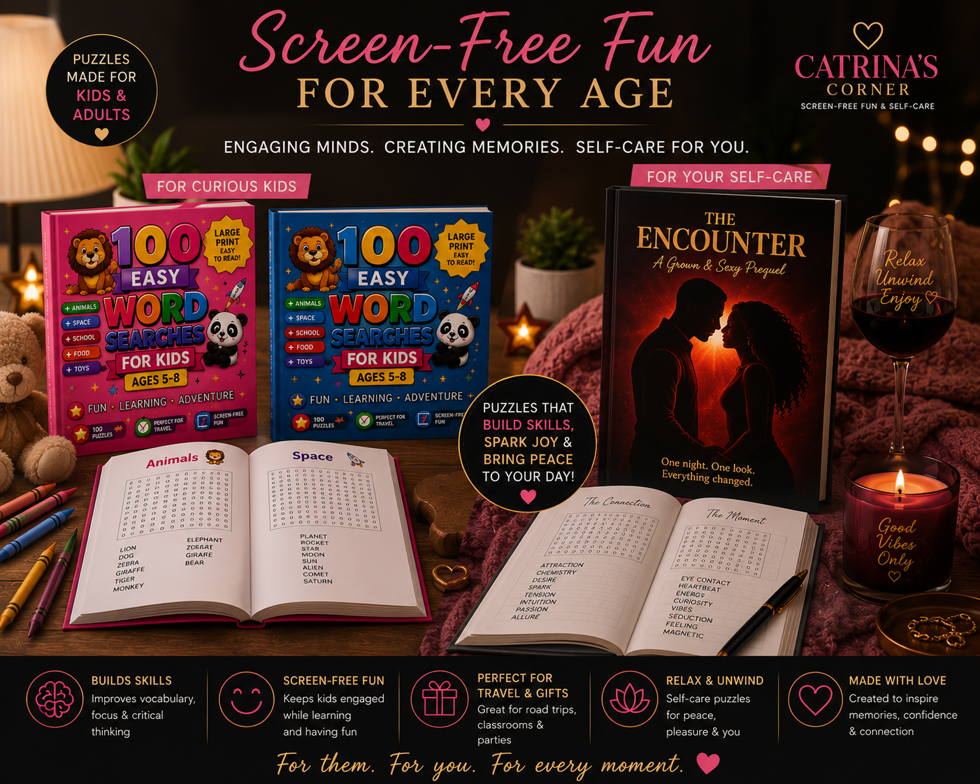 100 Easy Word Searches for Kids: Pink Edition