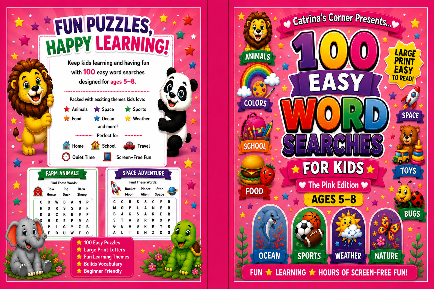 100 Easy Word Searches for Kids: Pink Edition